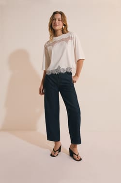 T-shirt en coton avec d&eacute;tails dentelle;${refinementColor}