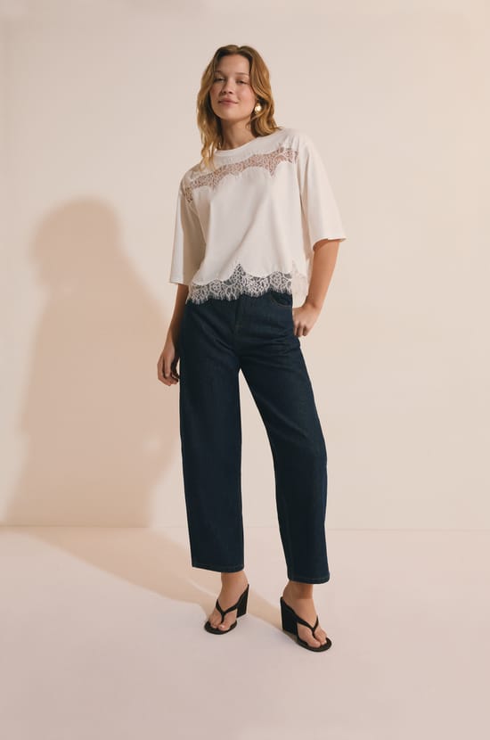 T-shirt en coton avec d&eacute;tails dentelle;${refinementColor}