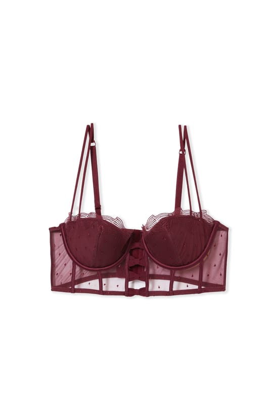 Soutien-gorge bustier coques fines en broderie;${refinementColor}