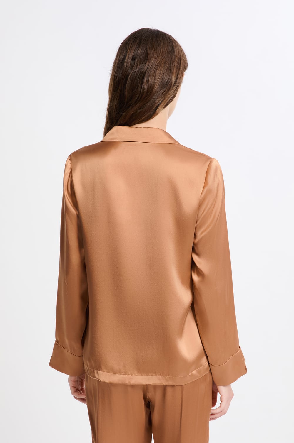 Long-Sleeved Washable Silk Pajama Shirt;${refinementColor}