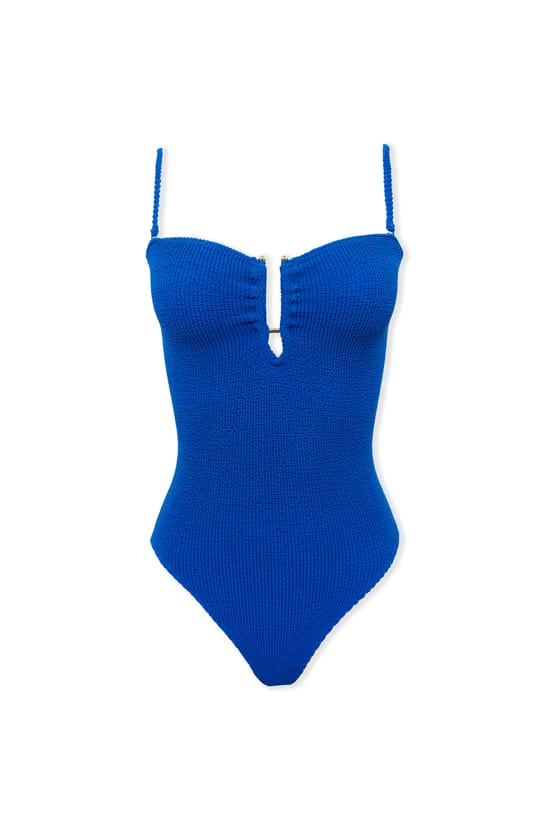 One-Piece Stretch Swimsuit with Metal Jewellery;${refinementColor}