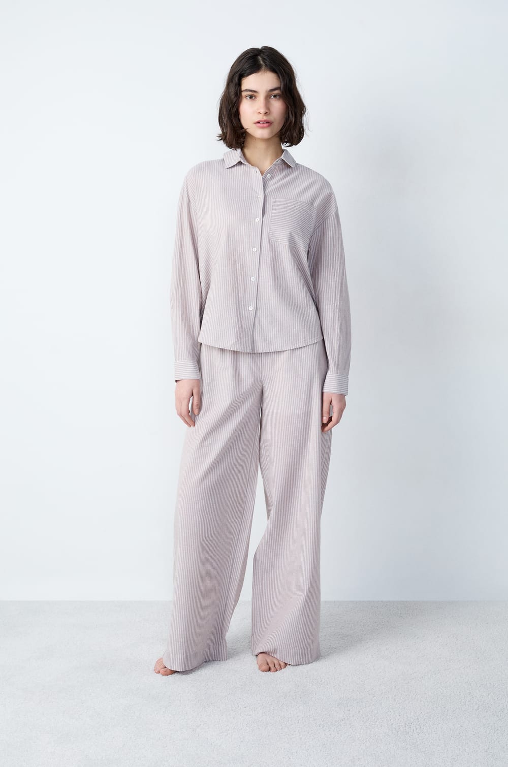 Chemise de pyjama manches longues en coton;${refinementColor}