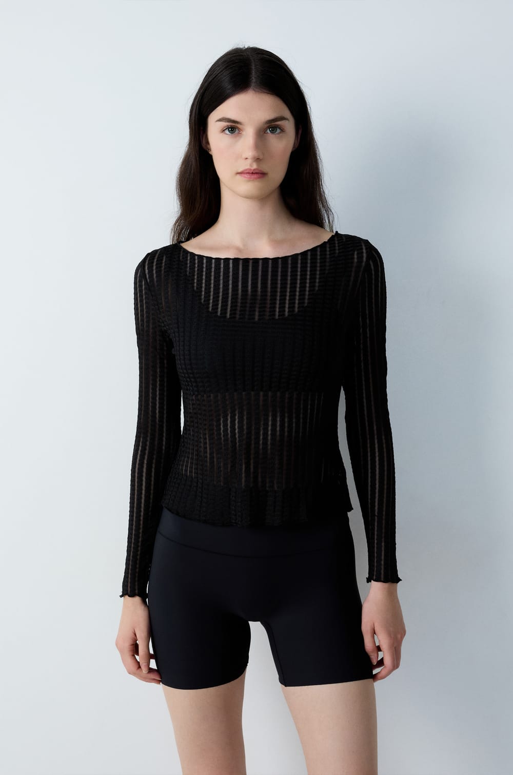 Long-sleeved top with transparent stripes;${refinementColor}