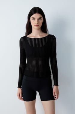Long-sleeved top with transparent stripes;${refinementColor}