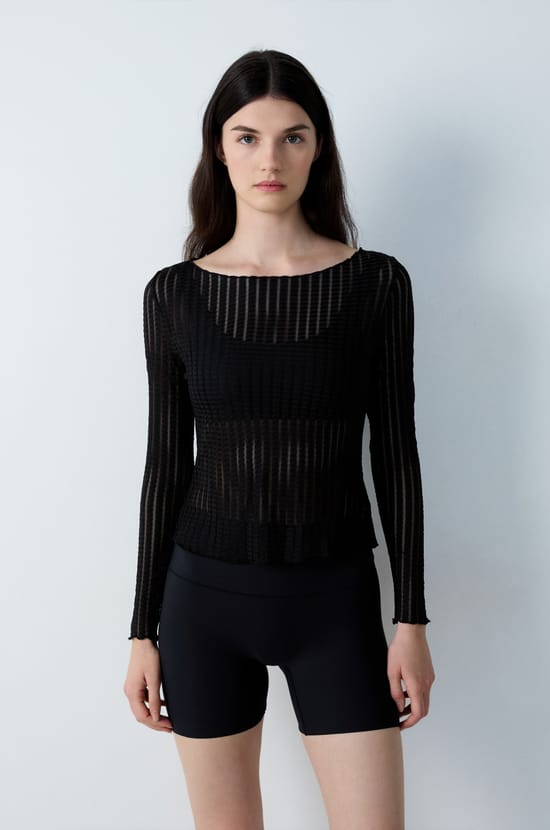 Langarm-Top mit transparenten Streifen;${refinementColor}