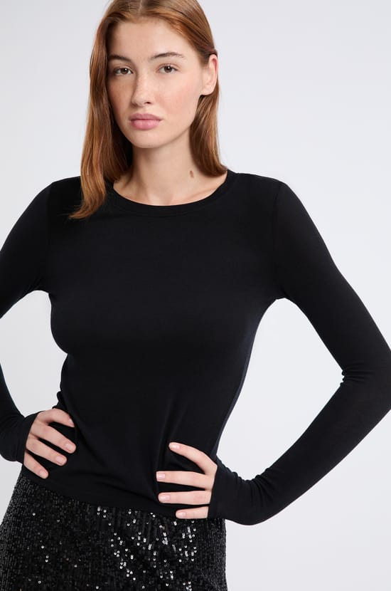 T-shirt manches longues col rond avec laine;${refinementColor}