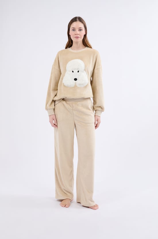 Long-sleeved velvet-effect sweatshirt;${refinementColor}