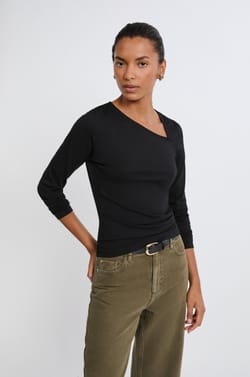 Camiseta de manga larga con cuello asim&eacute;trico de algod&oacute;n;${refinementColor}