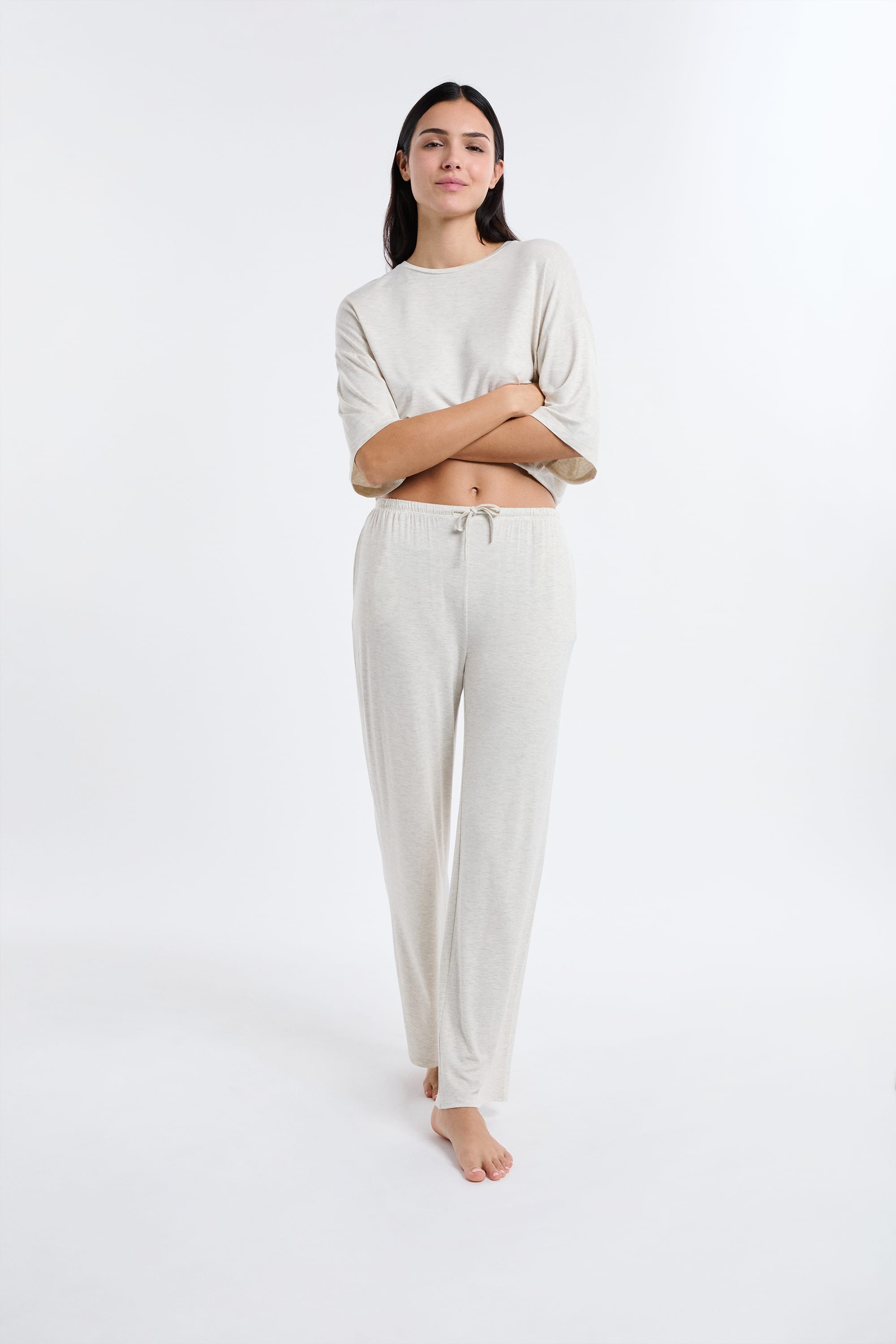 Wide Modal Pajama Pants - KATE - BEIGE - ETAM