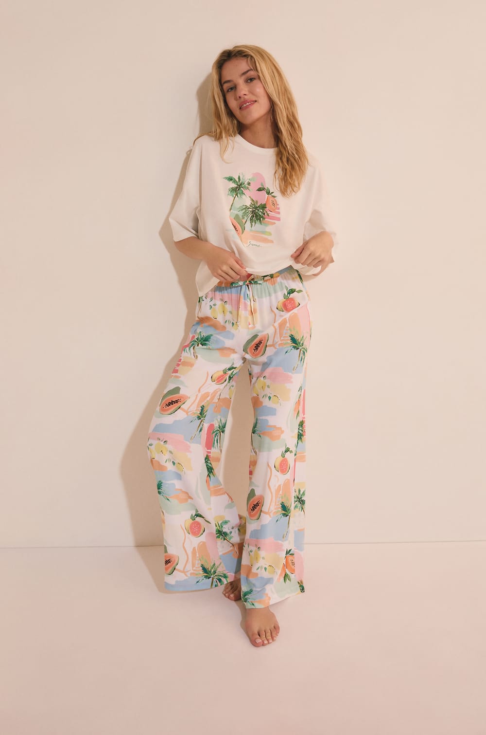 Pyjama T-shirt with Print;${refinementColor}