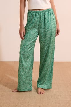 Pantalon de pyjama satin&eacute; &agrave; motifs;${refinementColor}