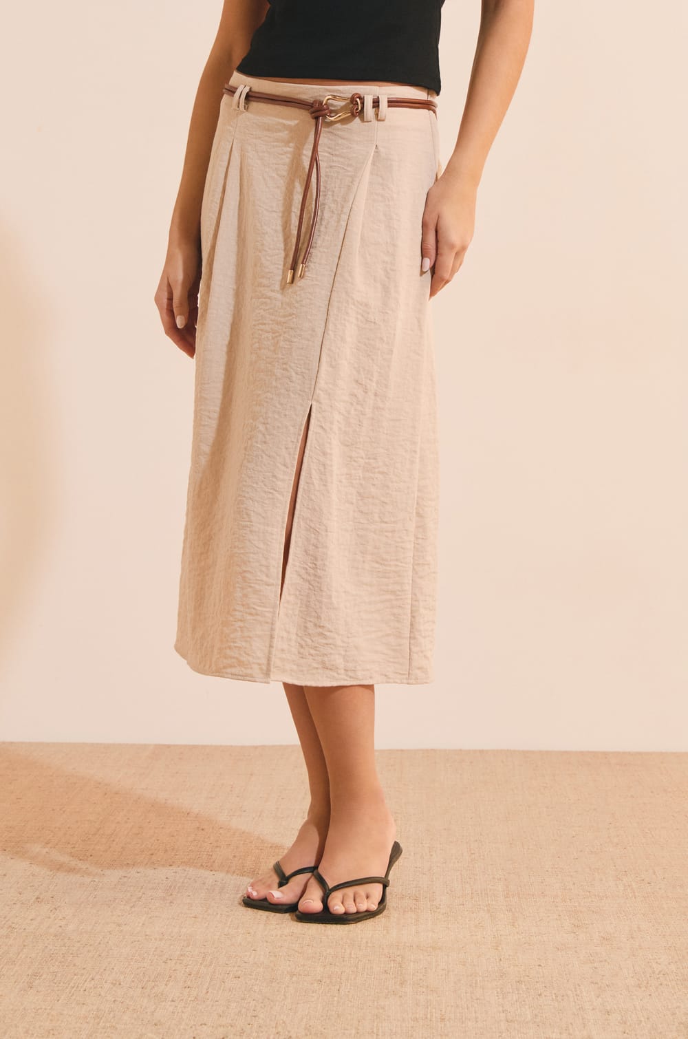 Jupe midi &agrave; fente;${refinementColor}