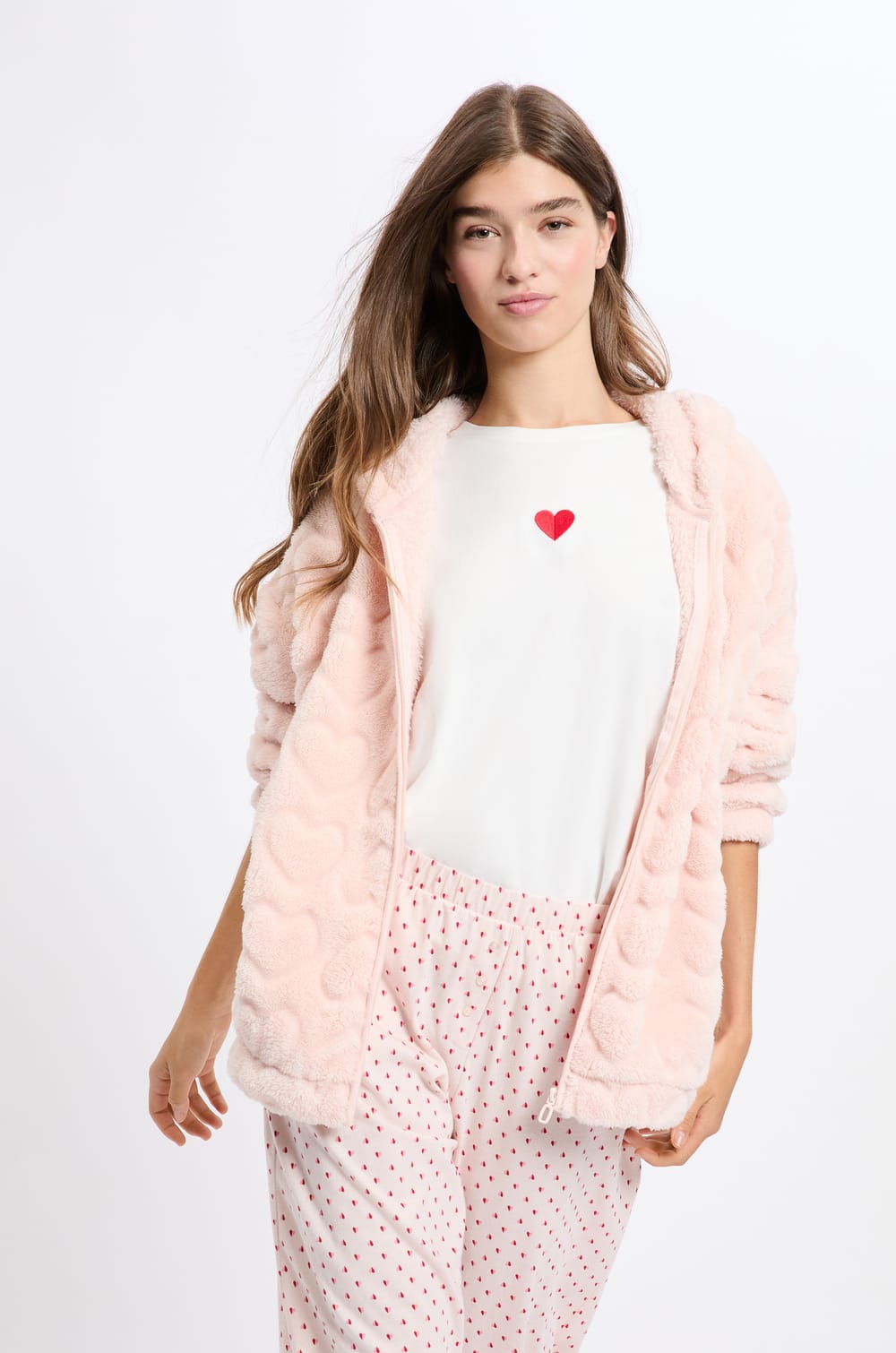 3-Piece Pyjama Set with Heart Print in Cotton;${refinementColor}