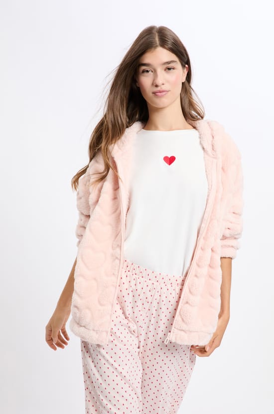 3-Piece Pyjama Set with Heart Print in Cotton;${refinementColor}