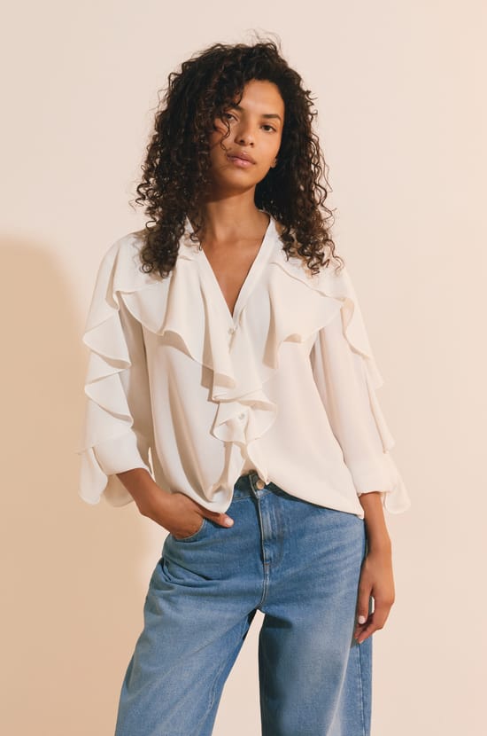 Chemise manches longues &agrave; volants;${refinementColor}