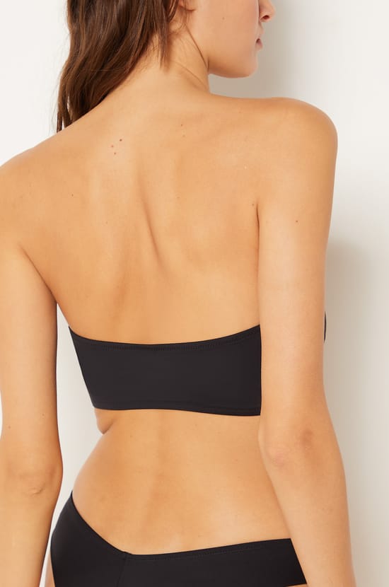 Strapless Bikini Top with Satin Ring Detail;${refinementColor}