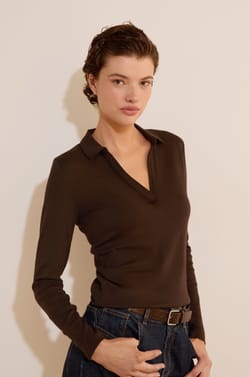 T-shirt col polo avec coton modal;${refinementColor}