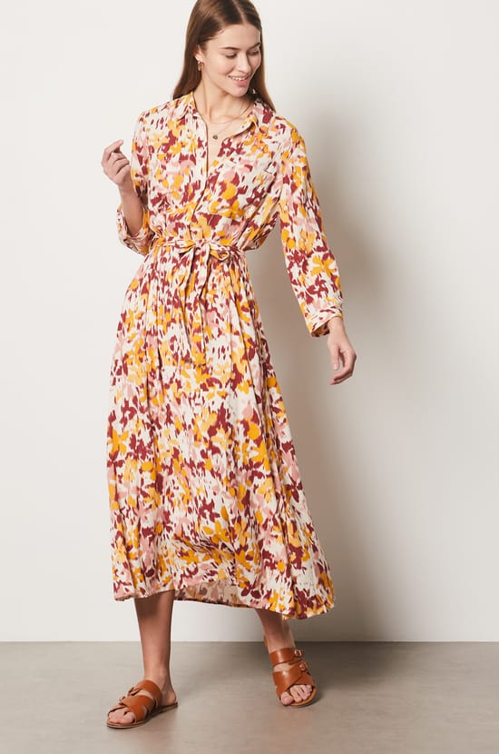 Long Dress with Tie Pattern;${refinementColor}