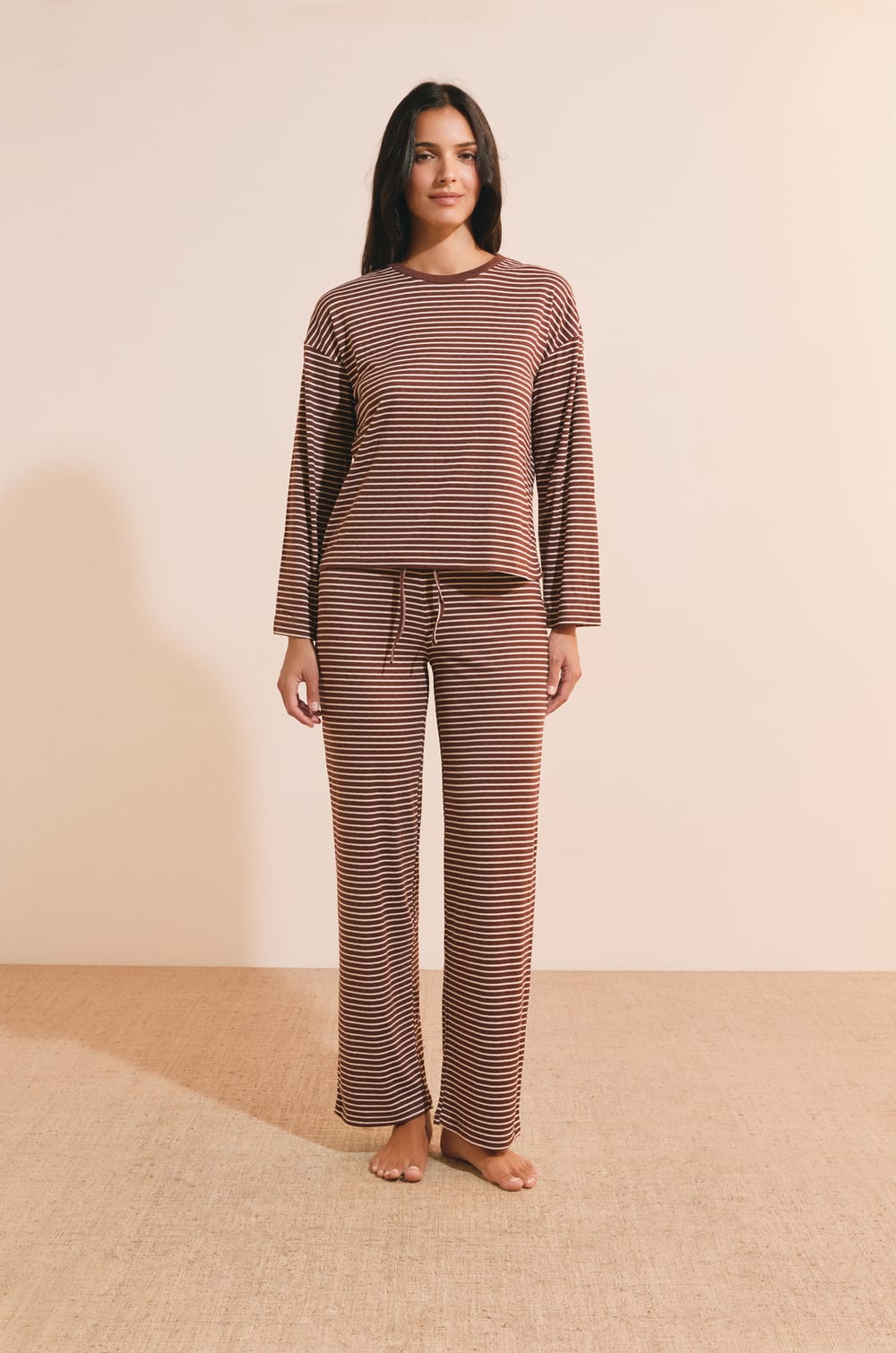 Sweatshirt de pyjama &agrave; rayures;${refinementColor}