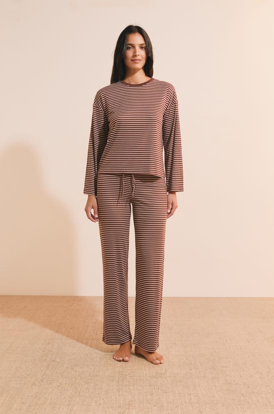 Sweatshirt de pyjama &agrave; rayures;${refinementColor}