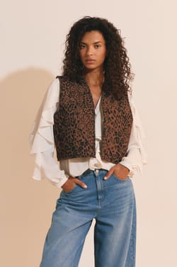 Gilet sans manches en coton &agrave; motifs;${refinementColor}