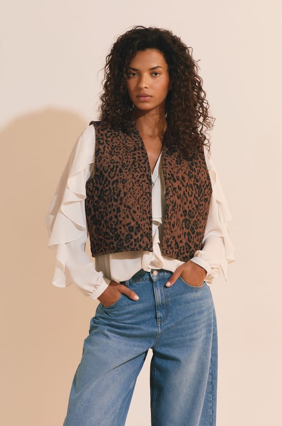 Gilet sans manches en coton &agrave; motifs;${refinementColor}