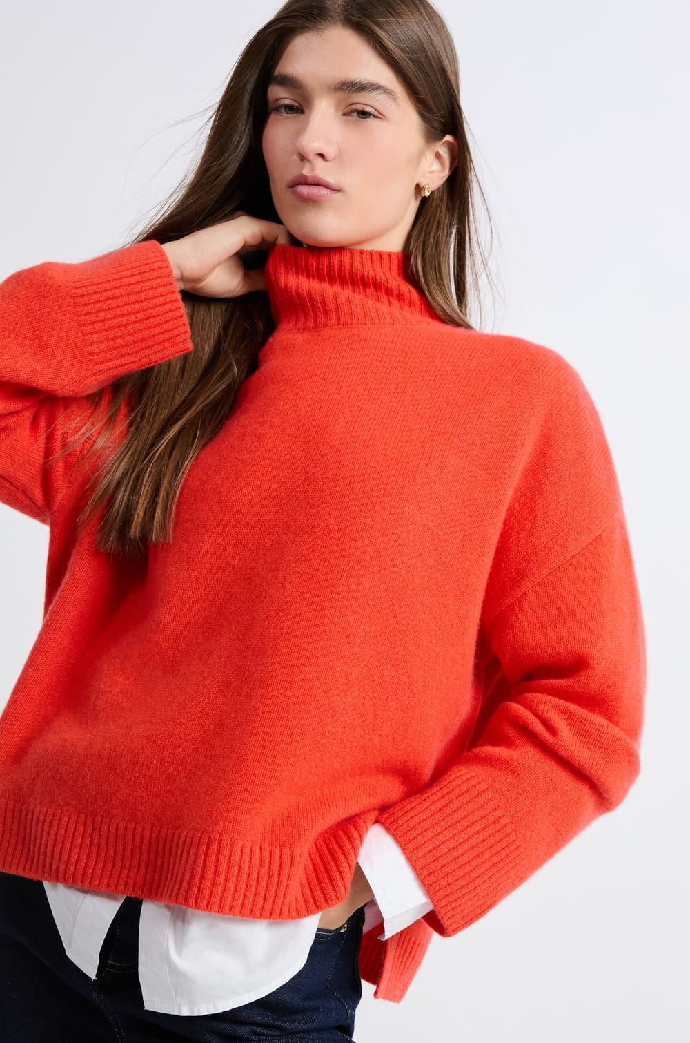 High Neck Cashmere Sweater;${refinementColor}