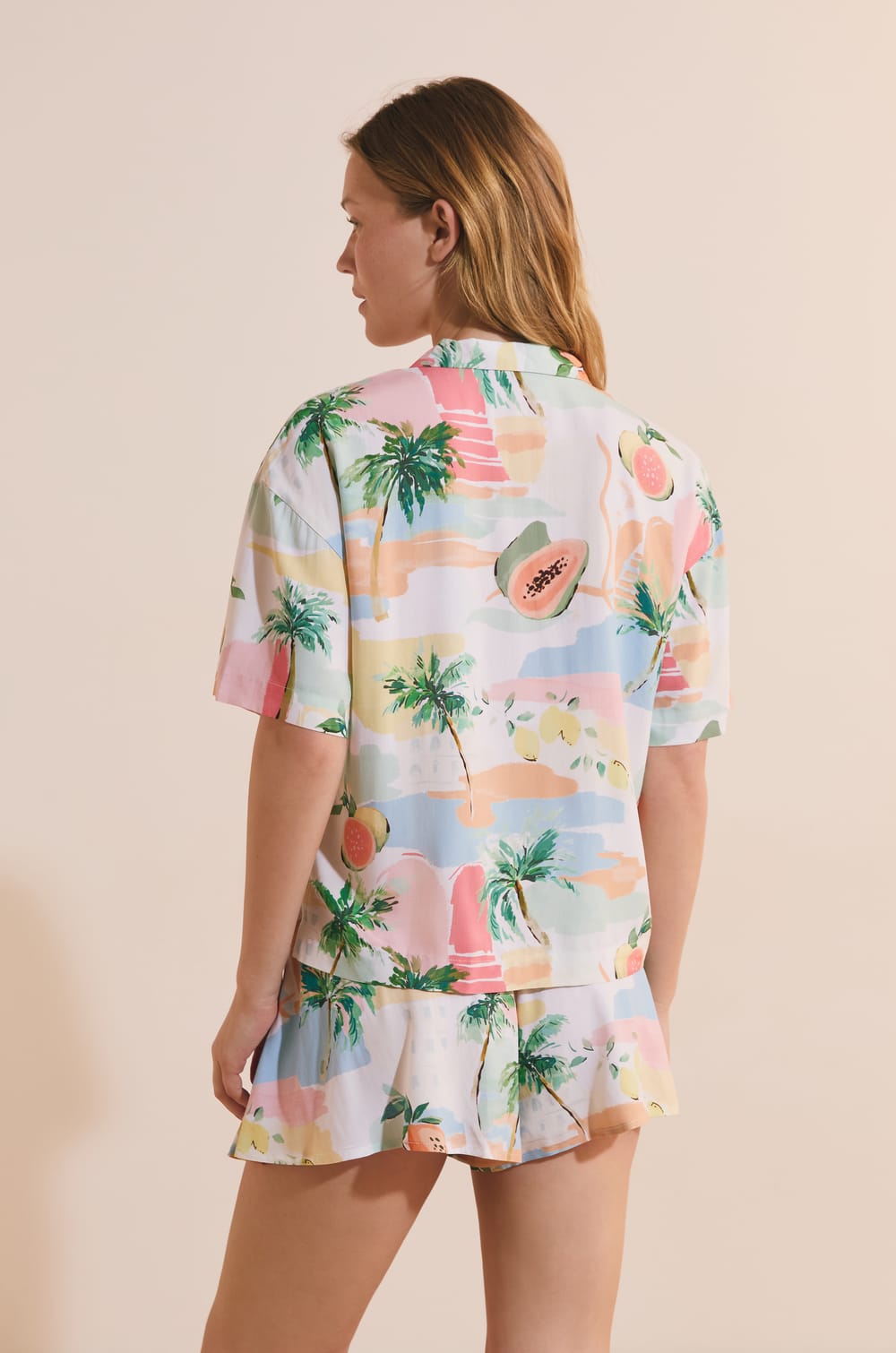 Camisa de pijama corta estampada;${refinementColor}