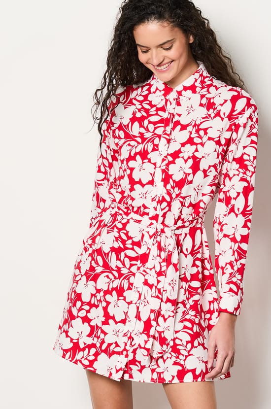 Robe chemise ceintur&eacute;e fleuris;${refinementColor}