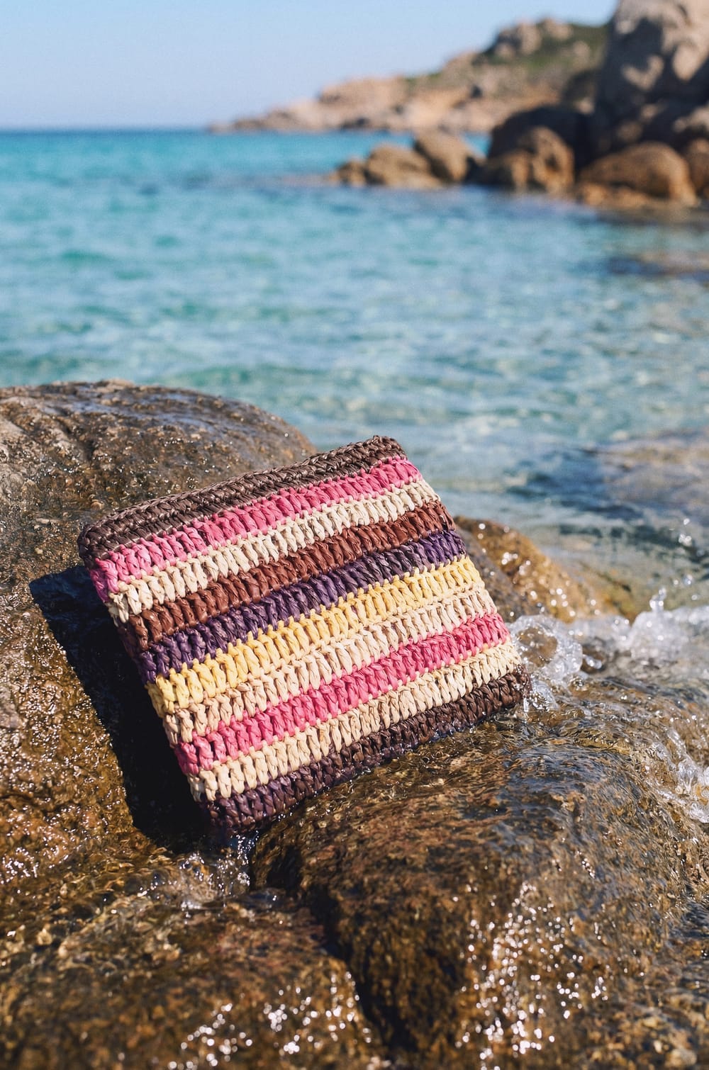 Striped Raffia Pouch;${refinementColor}