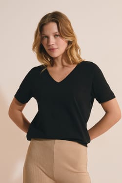 V-neck Cotton T-shirt;${refinementColor}