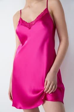 Silk nightdress with lace details;${refinementColor}