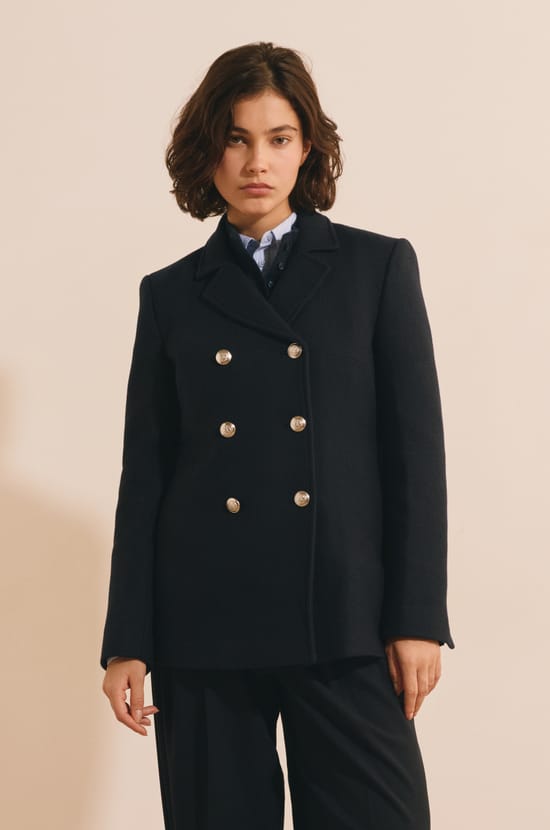Manteau crois&eacute; court avec laine;${refinementColor}