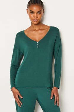  Camisa de pijama de manga larga abotonada de modal;${refinementColor}