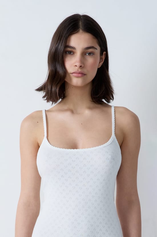 Nuisette courte en coton en pointelle;${refinementColor}