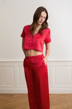 Pantalon de pyjama satin&eacute; &agrave; pois;${refinementColor}