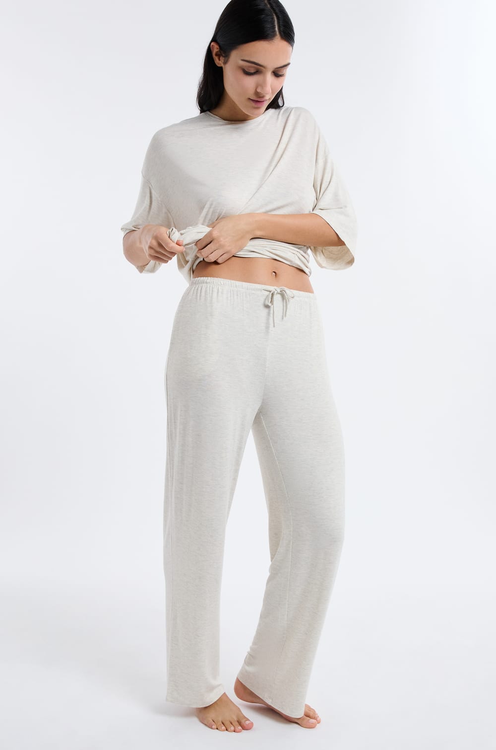 Pantalon de pyjama large en modal;${refinementColor}