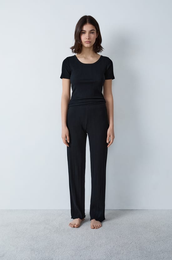 Ribbed Richelieu Pyjama Trousers;${refinementColor}