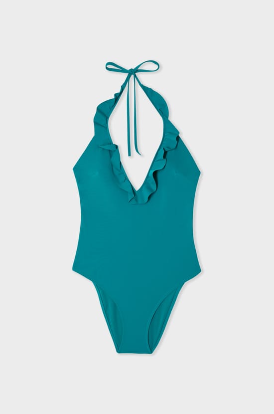 One-Piece Swimsuit with Ruffles;${refinementColor}
