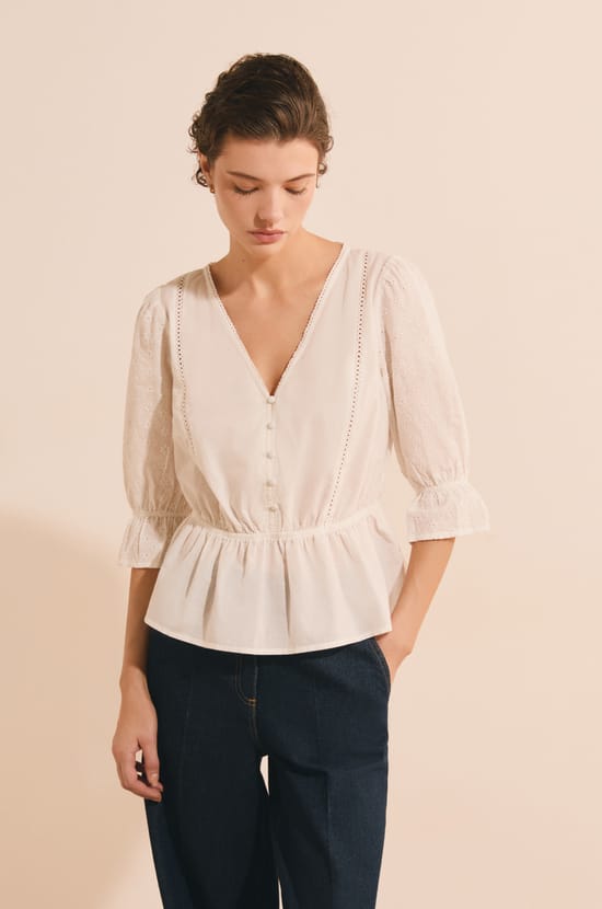 Blouse avec broderie en coton;${refinementColor}