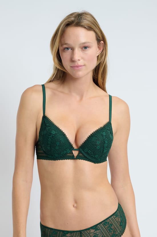 Bra No.2 - The plunge push-up bra in lace;${refinementColor}
