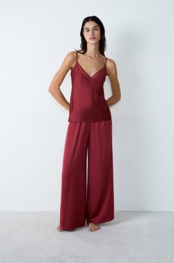 Satin camisole with lace neckline;${refinementColor}