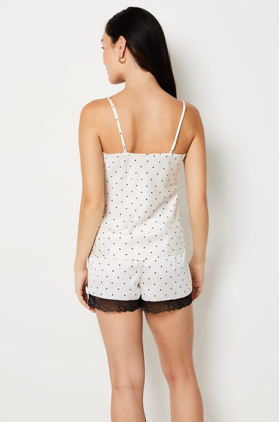 Polka Dot Satin Camisole with Lace Details;${refinementColor}