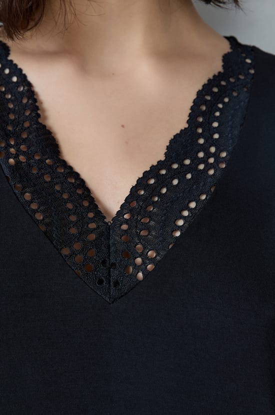 Modal nightshirt with lace neckline;${refinementColor}