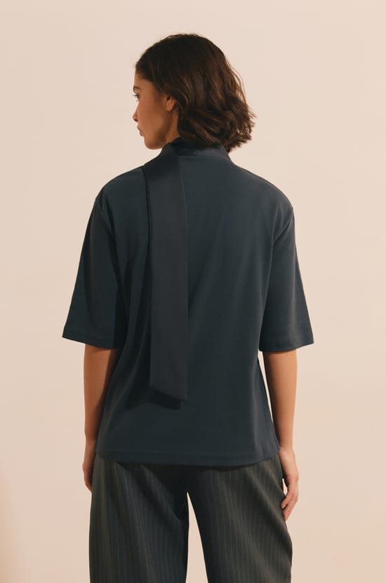T-shirt manches courtes avec liens &agrave; nouer en coton;${refinementColor}