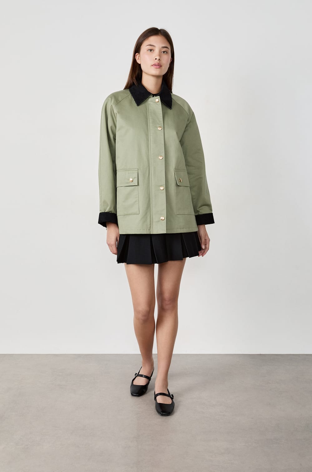 Straight-Cut Jacket with Velvet Collar;${refinementColor}