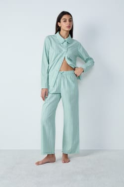 Cotton Pyjama Trousers Straight Cut with Stripes;${refinementColor}