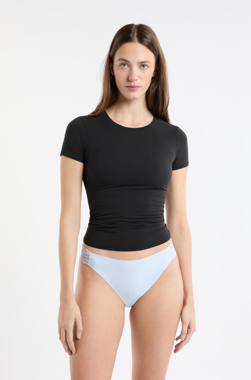 Culotte en microfibre et dentelle;${refinementColor}