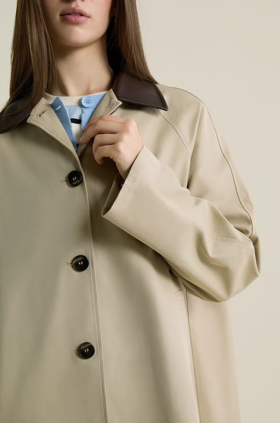 Long Trench Coat with Cotton and Contrasting Collar;${refinementColor}