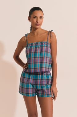 Caraco de pyjama &agrave; carreaux en coton;${refinementColor}